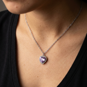 Naszyjnik Crystal Violet Heart- stal chirurgiczna
