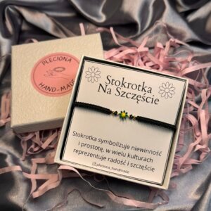 Regulowana bransoletka na szczęście z zieloną stokrotką ze stali szlachetnej